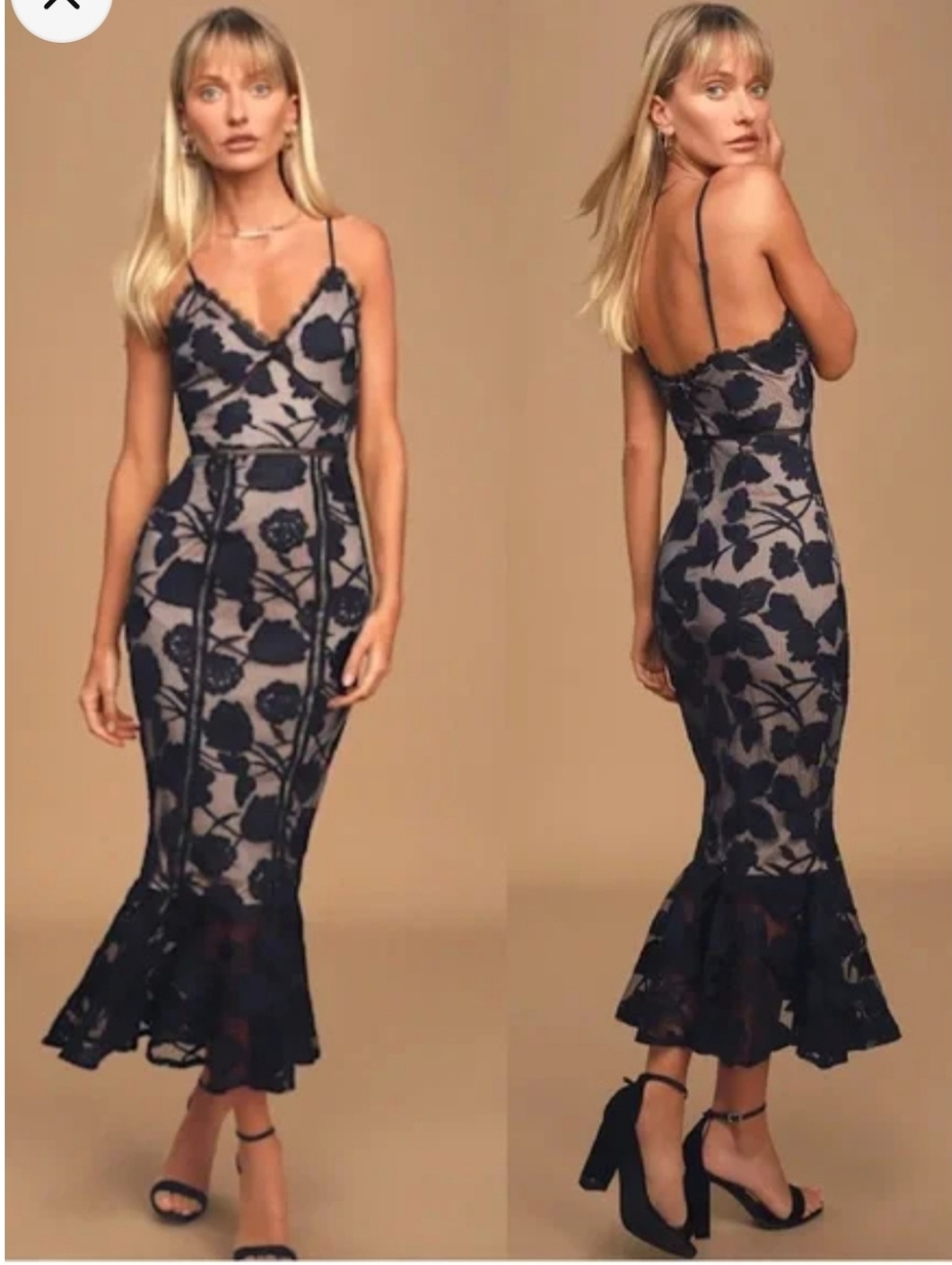 Women's Navy Floral Lace Midi Dress